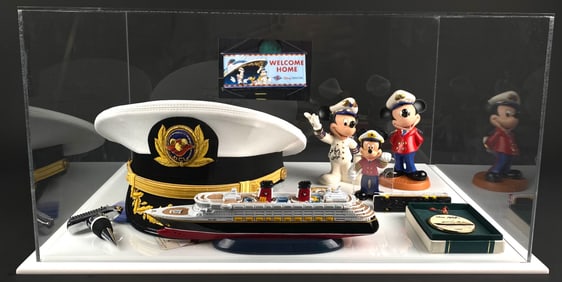 Disney Cruise Line Collectibles Set Signed Captain Hat and Figurines