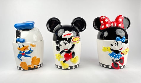 Three Disney Ceramic Cookie Jars Mickey, Minnie, and Donald Duck