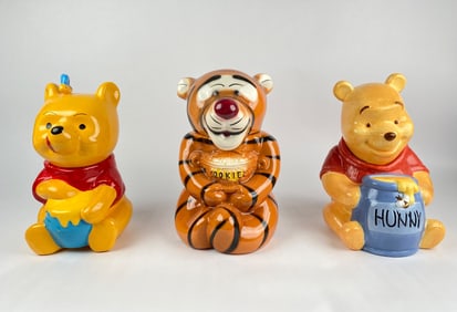 Three Ceramic Cookie Jars Featuring Winnie the Pooh and Tigger