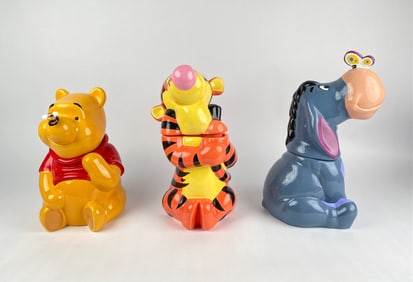 Three Disney Ceramic Cookie Jars Winnie the Pooh, Tigger, Eeyore