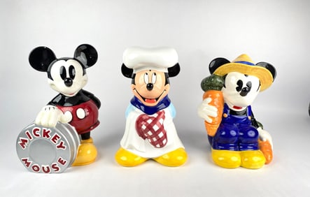 Set of 3 Disney Ceramic Mickey Mouse Themed Cookie Jars