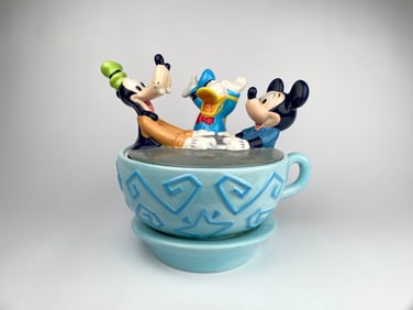Large Disney Ceramic Cookie Jar Featuring Mickey Donald and Goofy