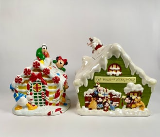 Two Disney Ceramic Holiday Cookie Jars