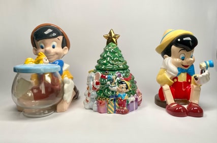 Set of Three Disney Pinocchio Ceramic Cookie Jars