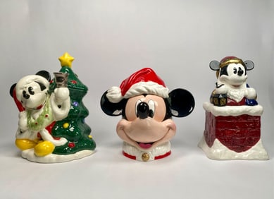 Set of Three Disney Mickey Mouse Holiday Ceramic Cookie Jars