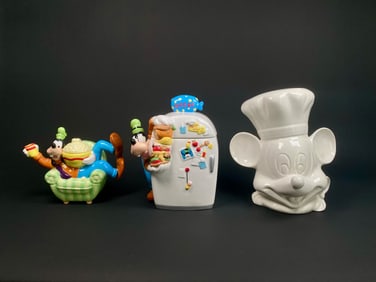Set of Three Disney Ceramic Cookie Jars and Teapot