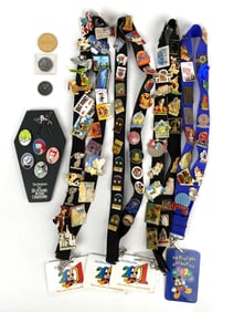 Assorted Collection of Disney Lanyards, Pins, and Memorabilia