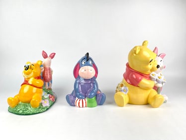 Three Disney Cookie Jars Featuring Pooh, Piglet and Eeyore