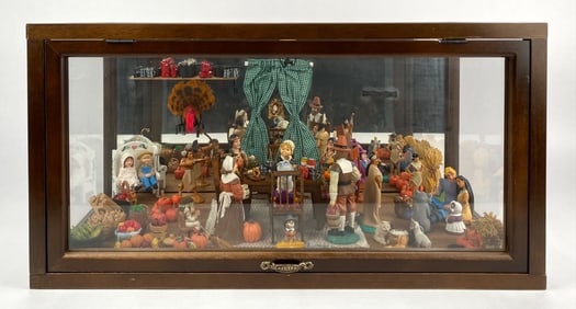 Thanksgiving Themed Miniature Diorama in Wooden Display Case