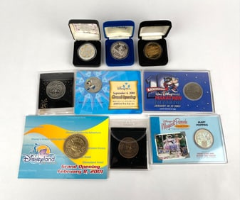 Collection of Disney Themed Commemorative Medallions an Coins