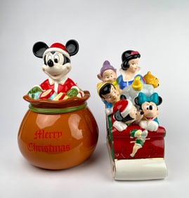 Pair of Disney Christmas Ceramic Christmas Cookie Jars