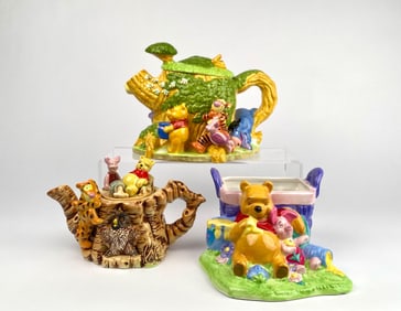 Set of 2 Disney Winnie the Pooh Teapots and 1 Flower Pot