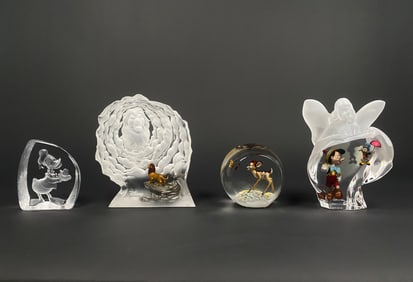 Set of Four Disney Etched Glass Figurines