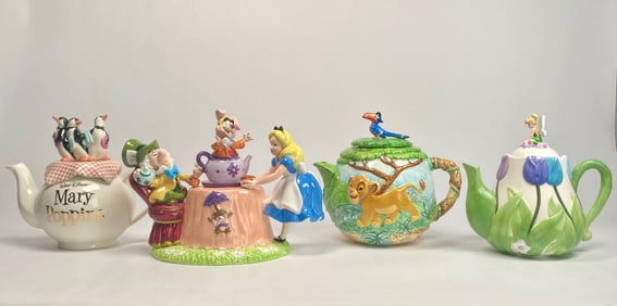Set of Four Disney Ceramic Teapots