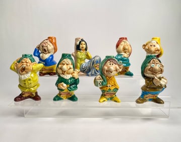 Set of 8 Snow White and the Seven Dwarfs Ceramic Liquor Bottles