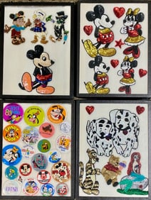 Collection of Disney Pins and Sequin Panels