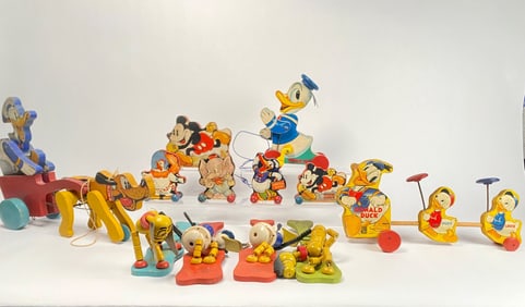 Collection of Vintage Fisher-Price Disney Wooden Pull Toys