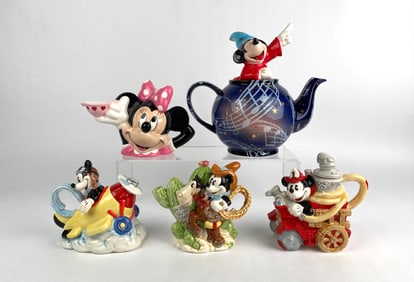 Set of Disney Themed Ceramic Teapots and Teapot Figurines by Enesco