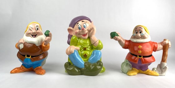 Set of Three Ceramic Figures Depicting Disney's Seven Dwarfs