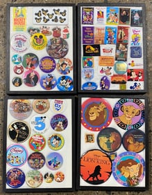 Collection of Disney Buttons, Pins, and Memorabilia