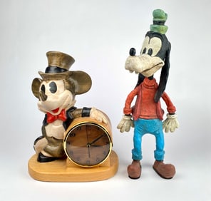 Disney Goofy Figurine and Mickey Mouse Clock Set