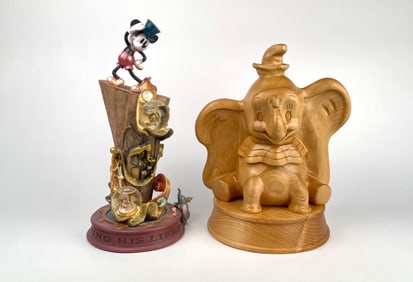 Disney Dumbo Wooden Sculpture and Mickey Mouse Legacy Figurine