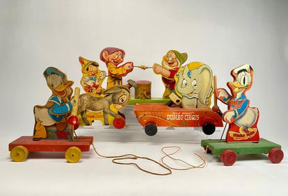 Vintage Fisher Price Disney Wooden Pull Toys Set
