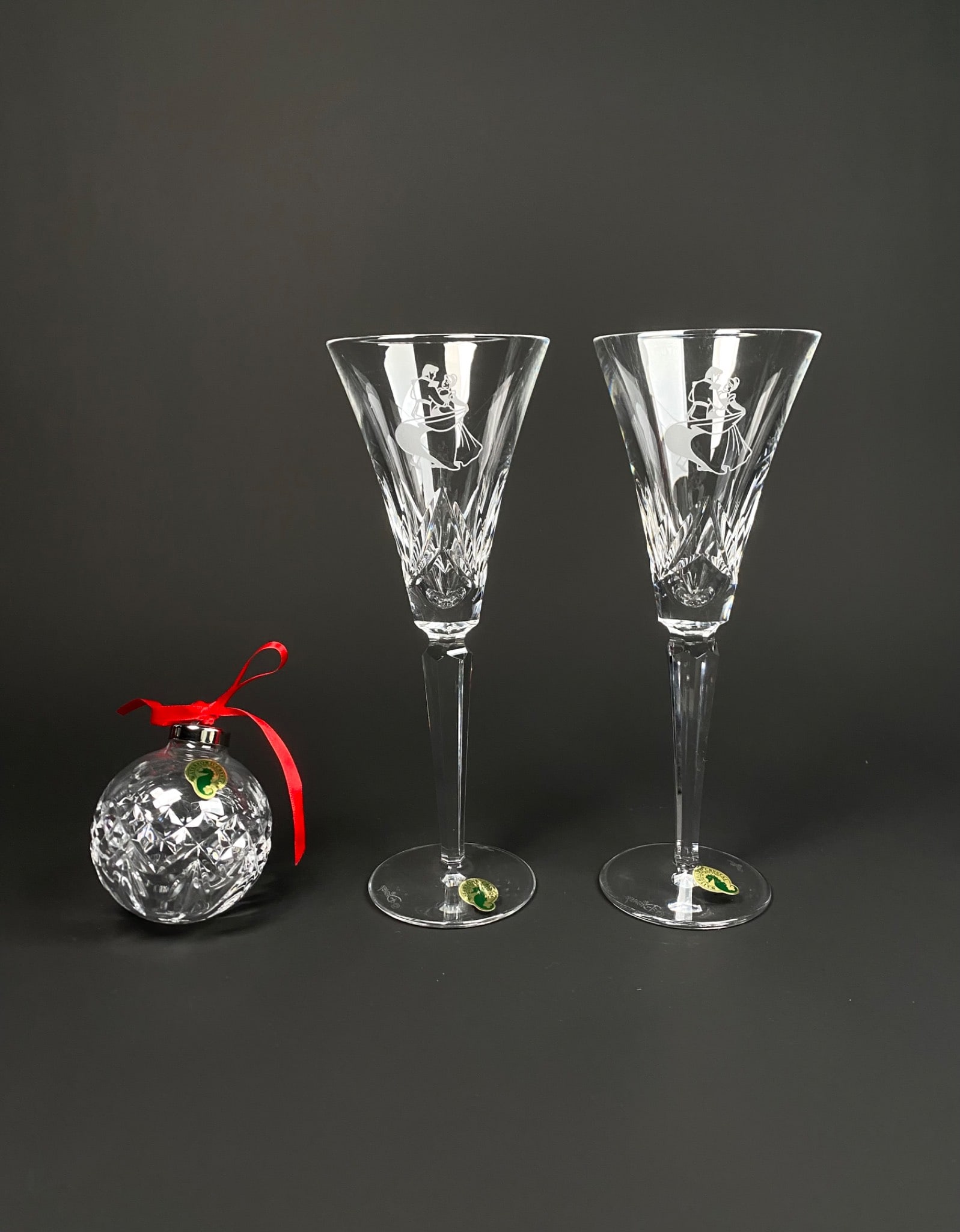 Waterford Champagne Flutes With Disney Etching and Ornament (1 of 11)