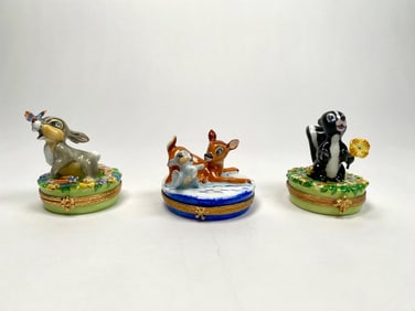 Set of 3 Disney Bambi Limoges Boxes by Artoria
