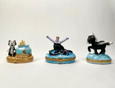 Set of Three Artoria Peint Main Limoges Disney Boxes