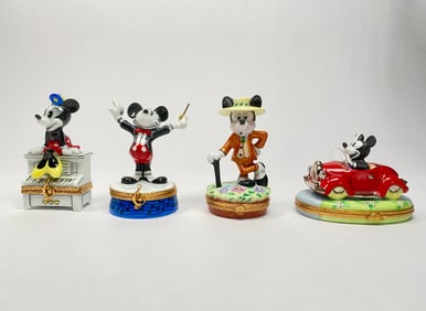 Set of Four Disney Mickey and Minnie Limoges Boxes by Artoria
