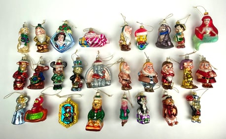 Collection of Glass Disney Ornaments Featuring Characters