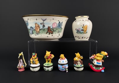 Winnie the Pooh Porcelain Bowl, Vase, and Mini Figurine Collection