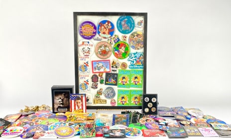 Large Lot of Disney Enamel Pins and Buttons