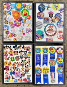 Large Collection of Disney Buttons in 4 Display Cases