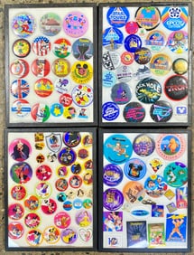 Collection of Disney Buttons in 4 Display Cases