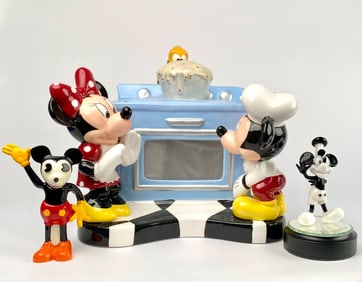 Disney Mickey and Minnie Ceramic Cookie Jar and 2 Figurines