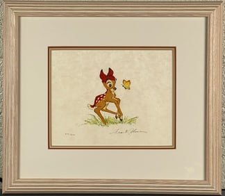 Frank Thomas Bambi and Butterfly Lithograph with Documentation
