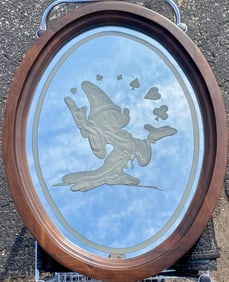 Etched Glass Mirror Featuring Sorcerer Mickey with Wood Frame