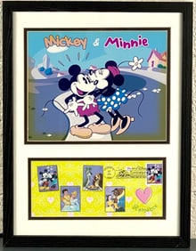 Framed Mickey Minnie Artwork With 39 Cent USA Disney Stamps