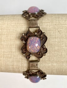 Mexican Sterling Silver Bracelet with Pink Opalescent Stones