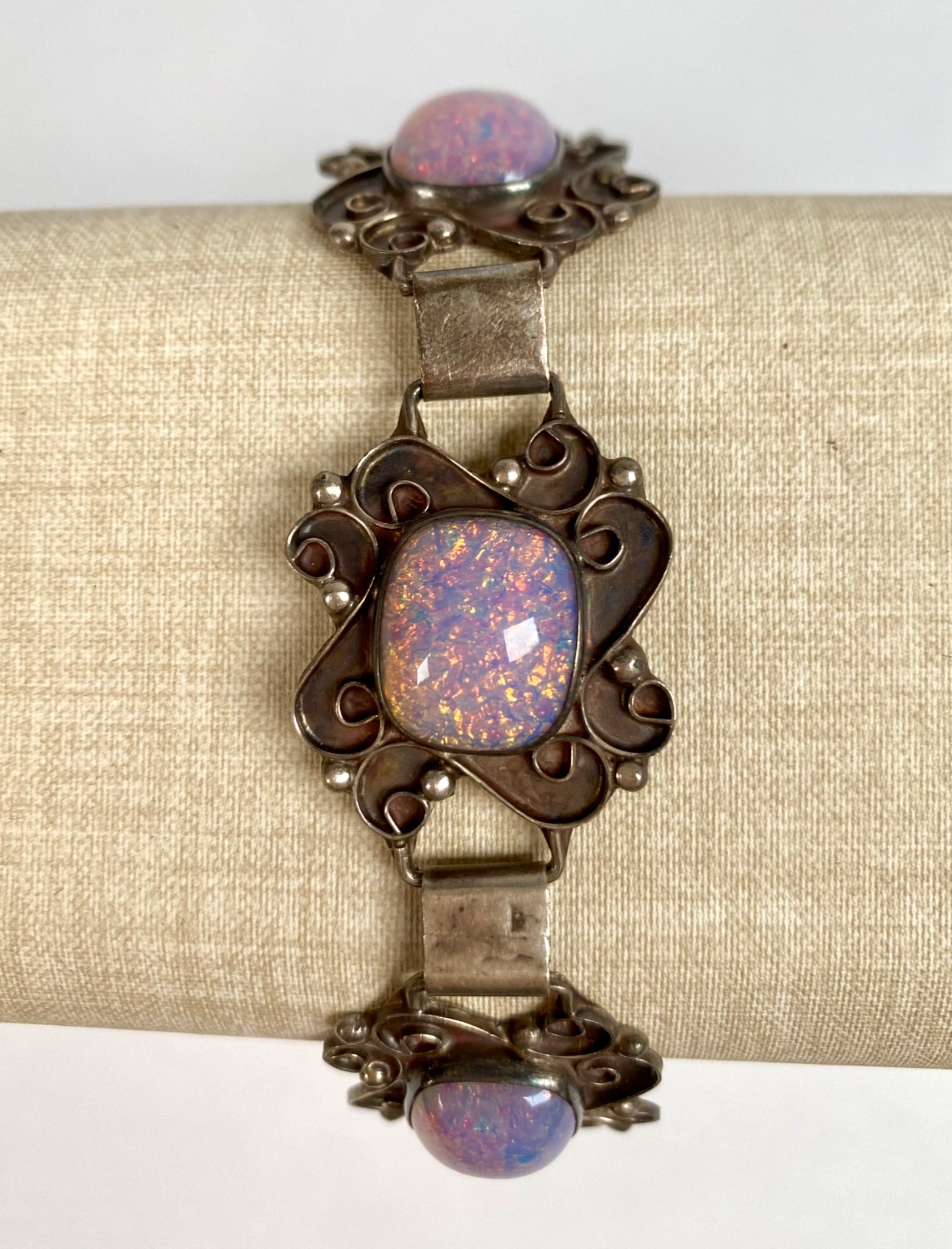 Mexican Sterling Silver Bracelet with Pink Opalescent Stones