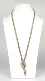 Silver Tone Rhinestone Necklace with Adjustable Buckle