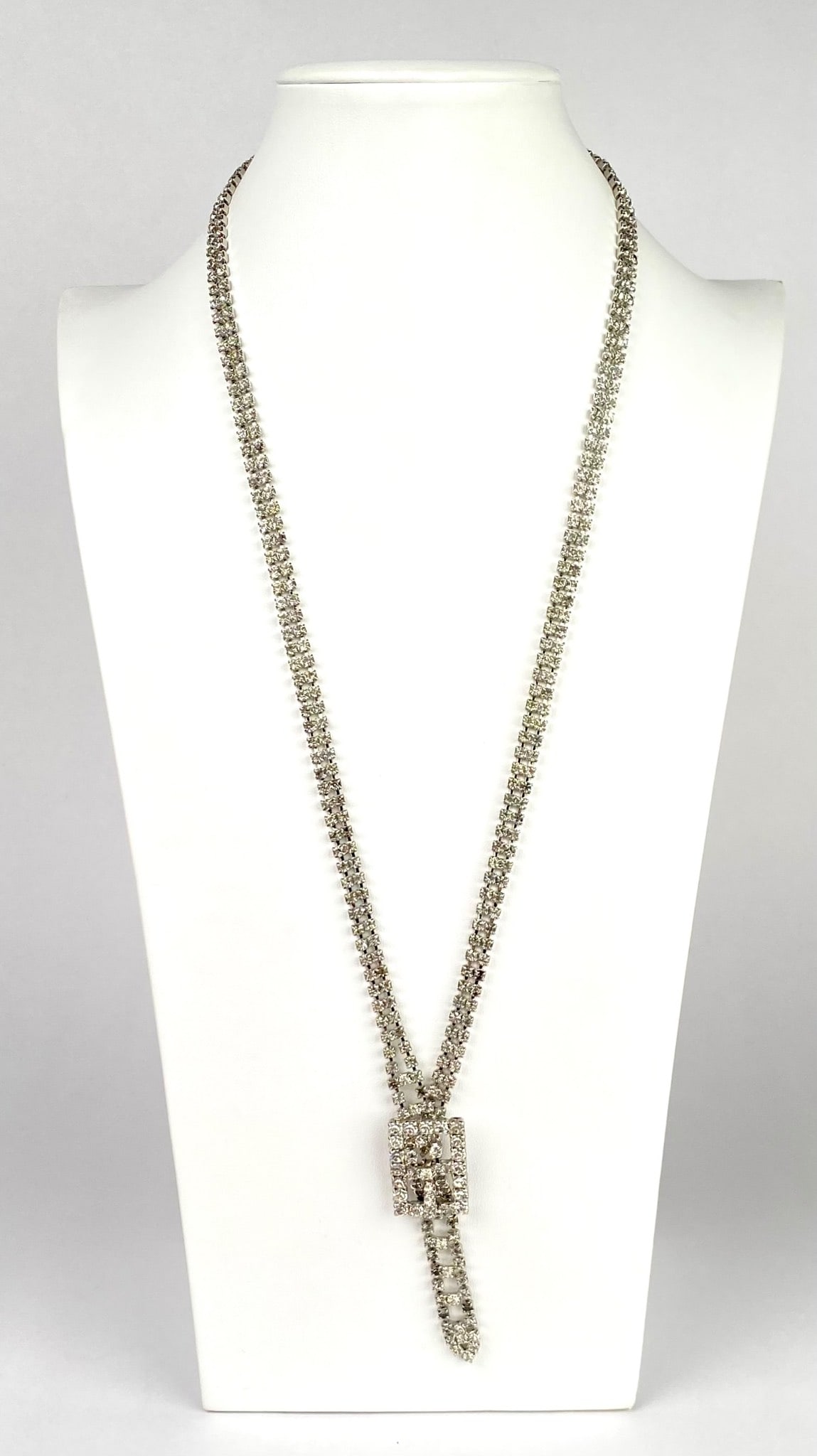 Silver Tone Rhinestone Necklace with Adjustable Buckle (1 of 11)