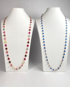 Two Swarovski Gold Toned Multicolor Bezel Necklaces