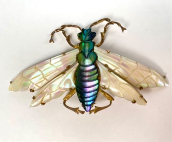 Oceans Treasures Large Mother of Pearl and Sterling Vermeil Flying Bug Brooch
