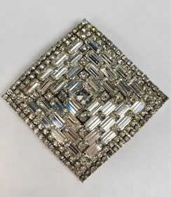 Art Deco Inspired Square Rhinestone and Clear Glass Brooch