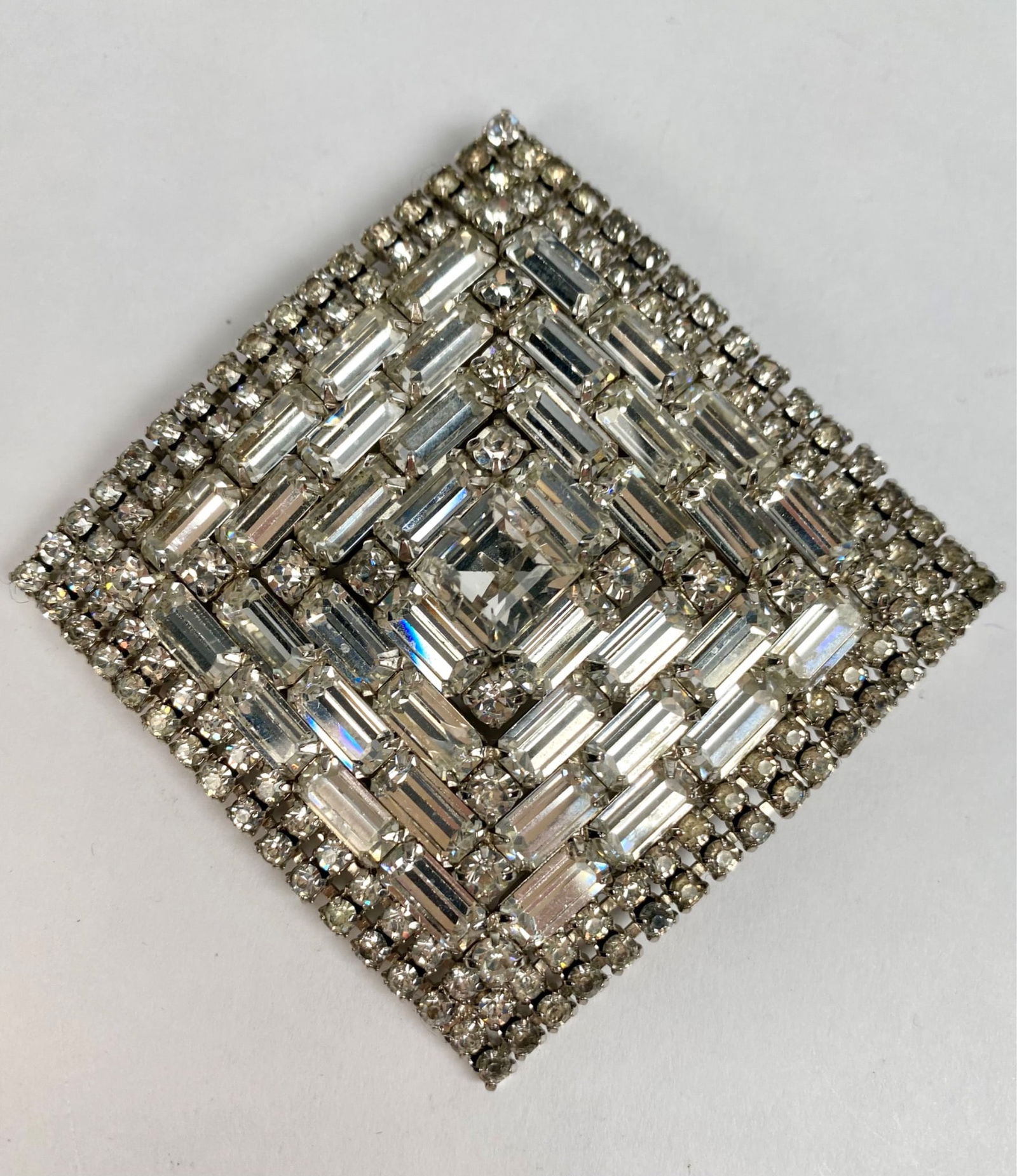 Art Deco Inspired Square Rhinestone and Clear Glass Brooch (1 of 10)