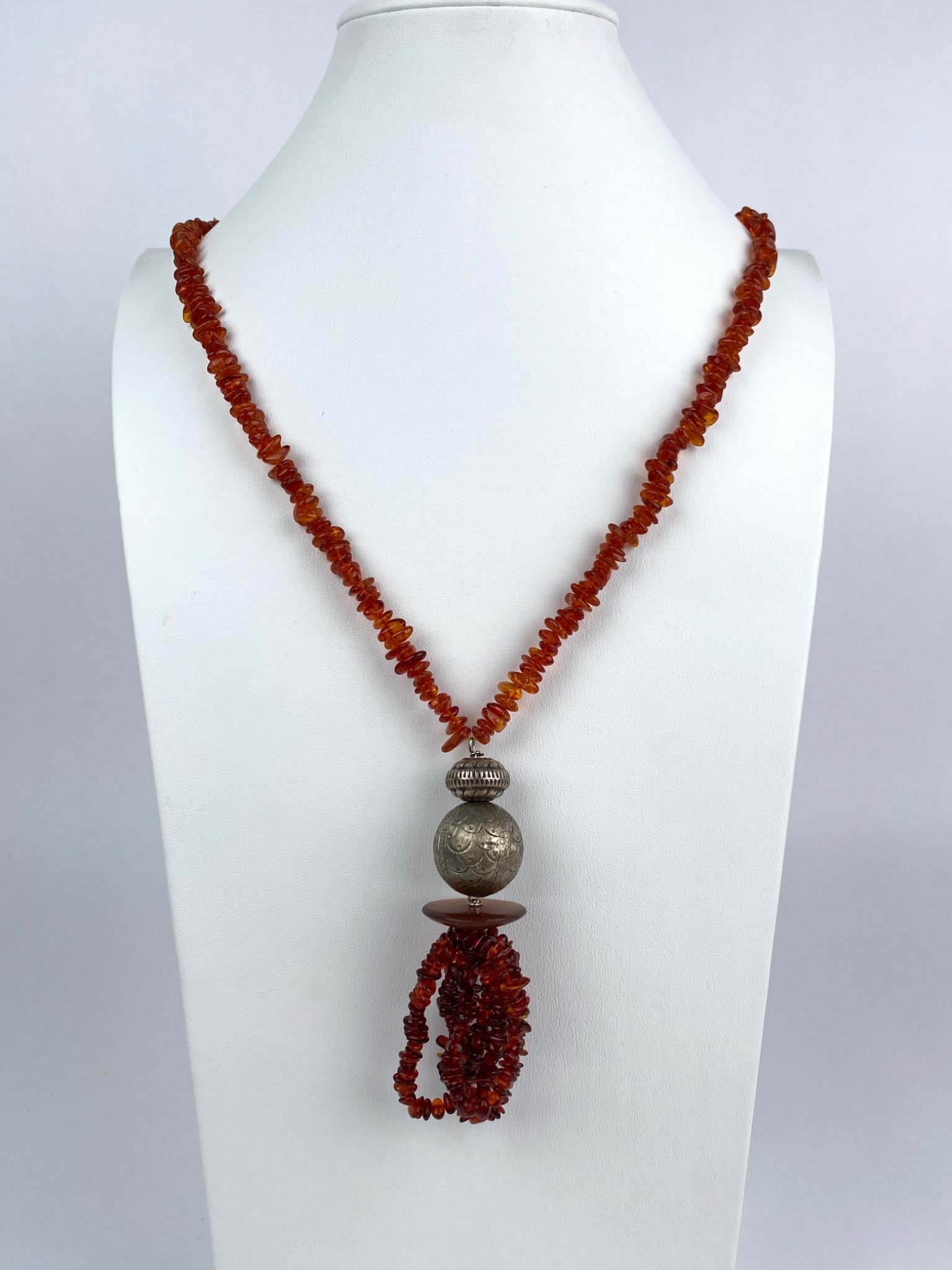 Amber Chip Necklace With Silver Pendant and Tassel (1 of 9)