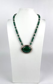 Native American Sterling Silver and Malachite Necklace